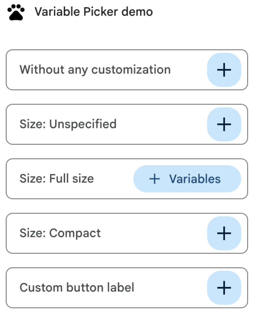 Personalización del botón del selector de variables en un panel lateral del complemento.