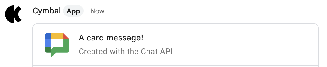 Chat API का इस्तेमाल करके भेजा गया कार्ड मैसेज.