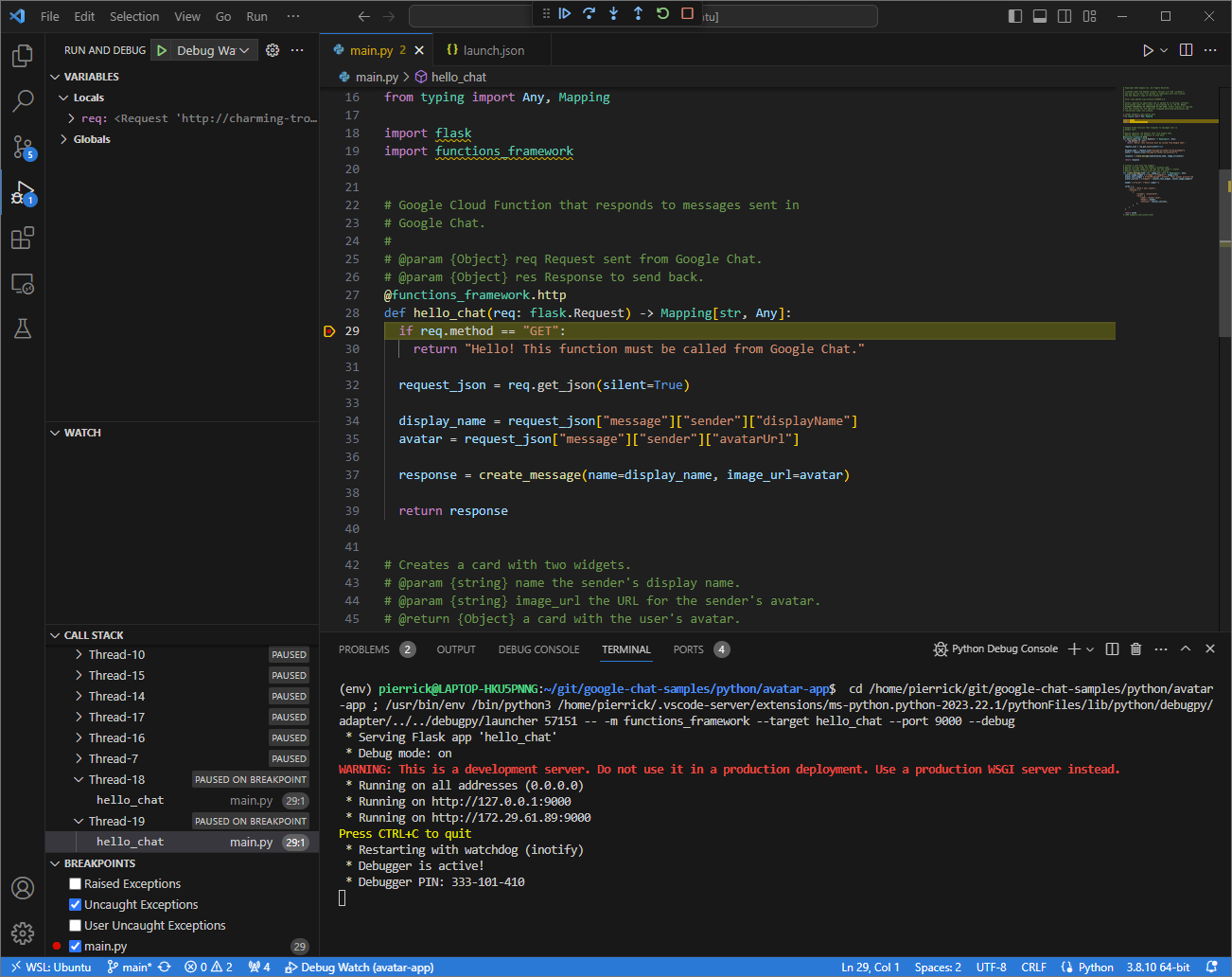 Wykonywanie zostało wstrzymane w ustawionym punkcie przerwania.