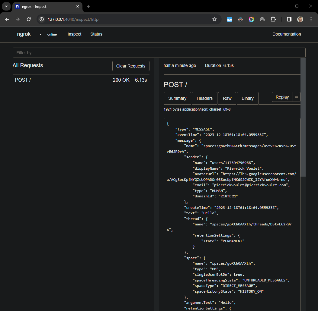 Permintaan HTTP dari antarmuka web yang dihosting oleh `ngrok`
aplikasi