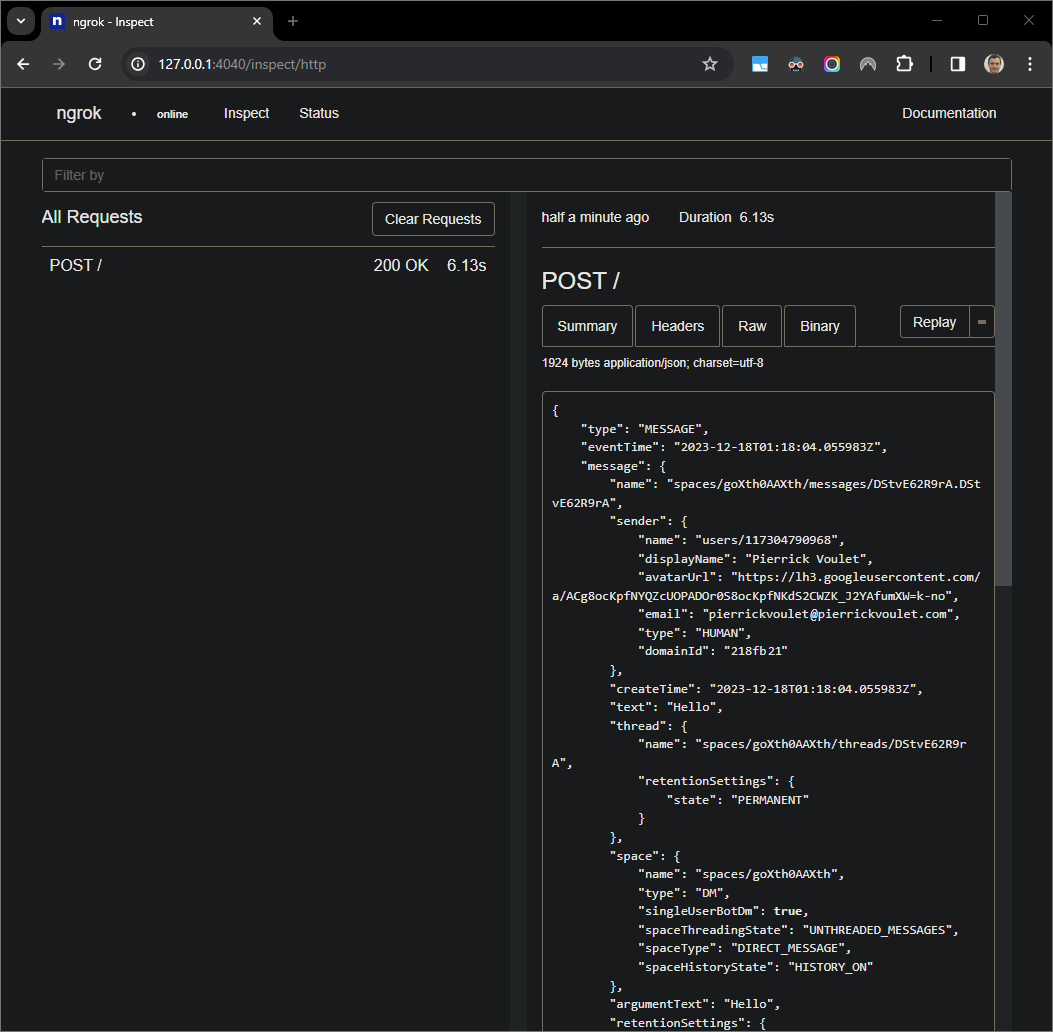 来自 `ngrok` 应用托管的 Web 界面中的 HTTP 请求