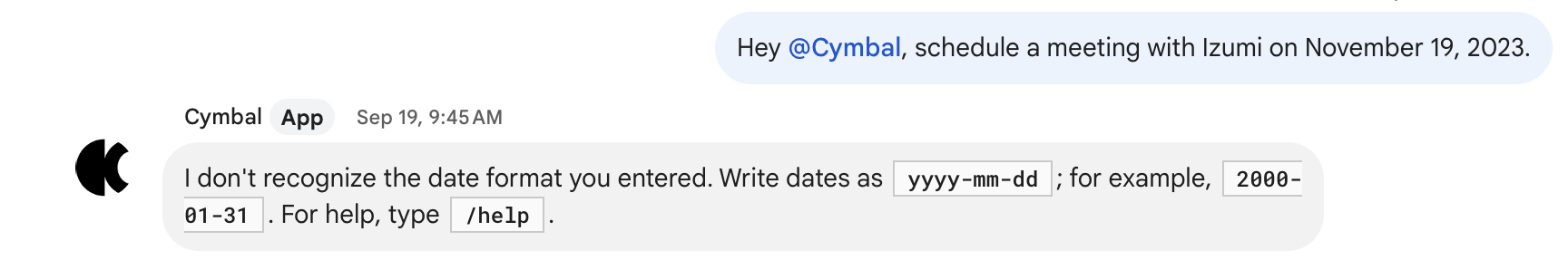 مثال على رسالة خطأ توضّح للمستخدم المشكلة وكيفية المتابعة وكيفية الحصول على المساعدة