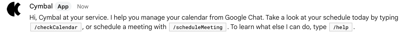 Example onboarding message for a scheduling Chat app.