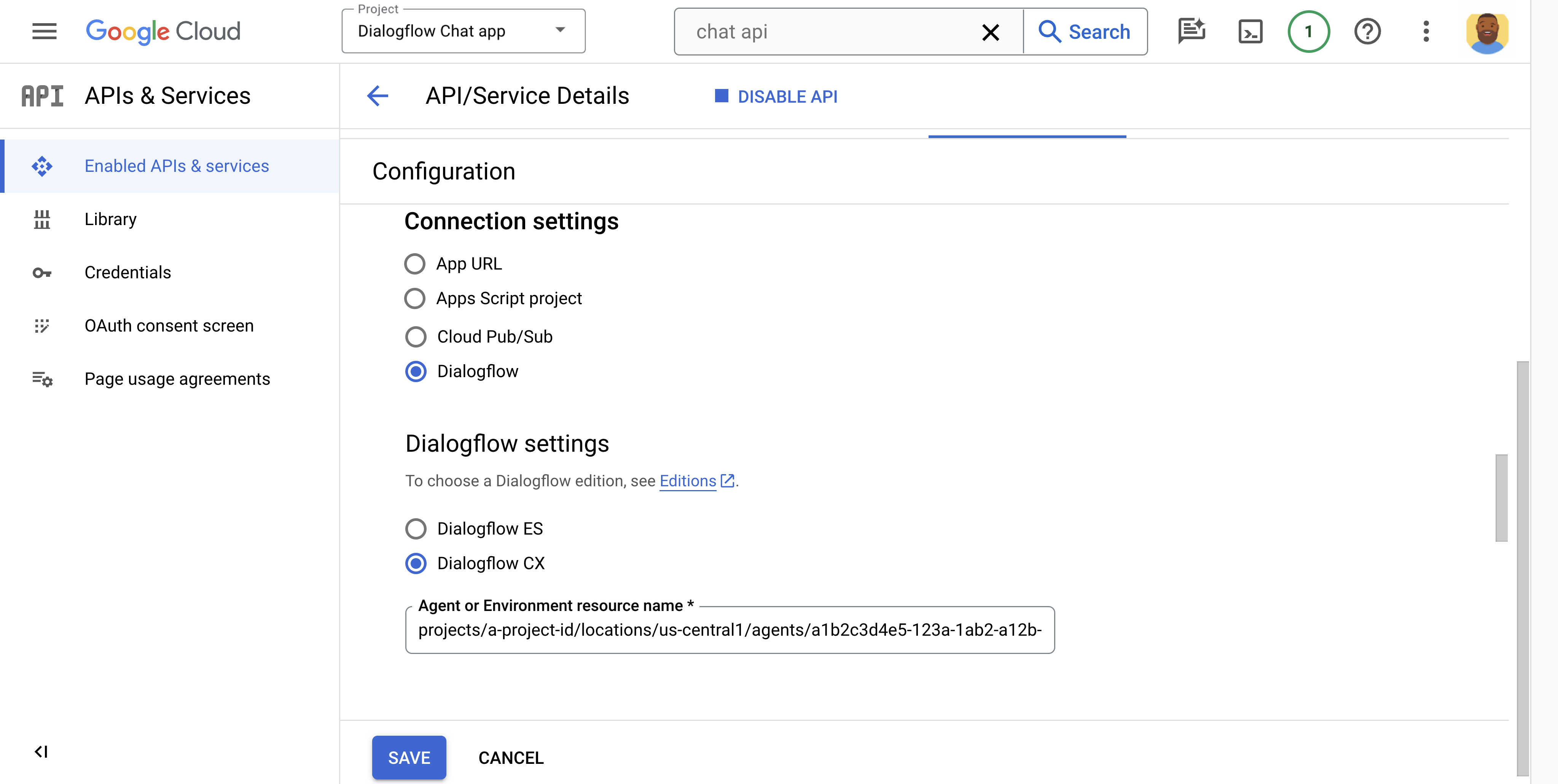 Como configurar um app de chat do Dialogflow.