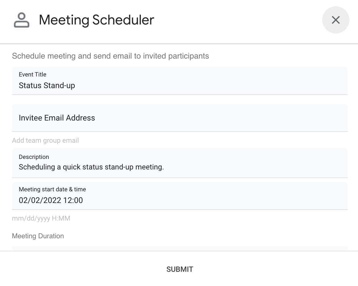 Giao diện hộp thoại của ứng dụng Chat Meeting Scheduler