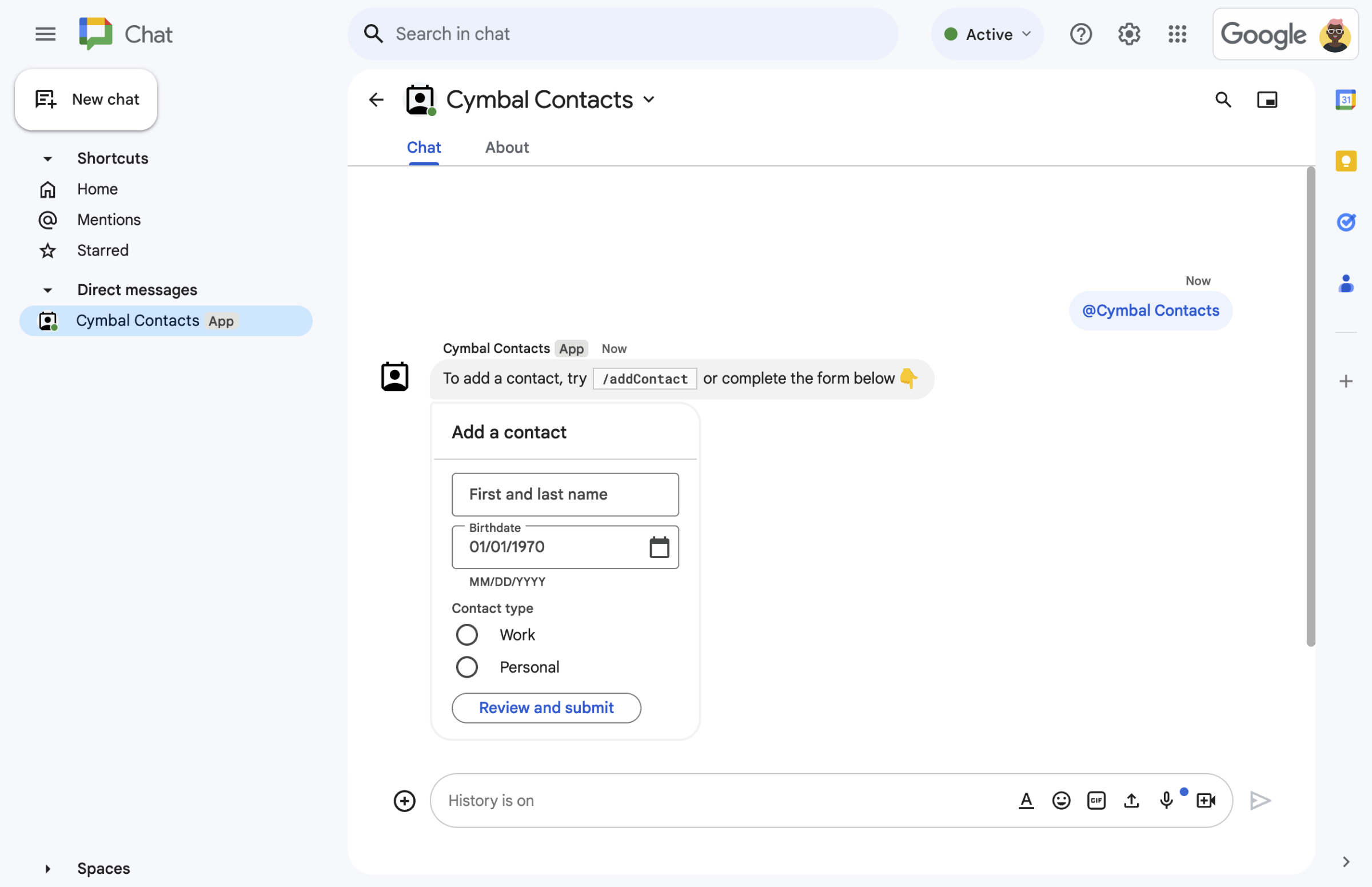 Formulaire de contact à partir d'un message sur une fiche