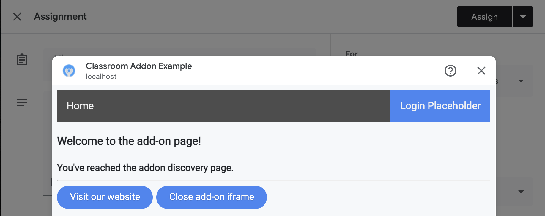 App web di esempio in iframe