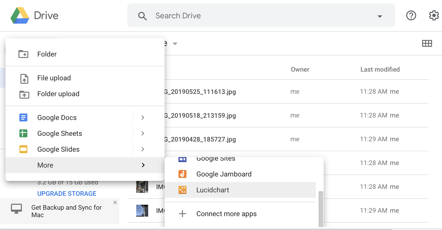 Google Drive UI의 새 버튼