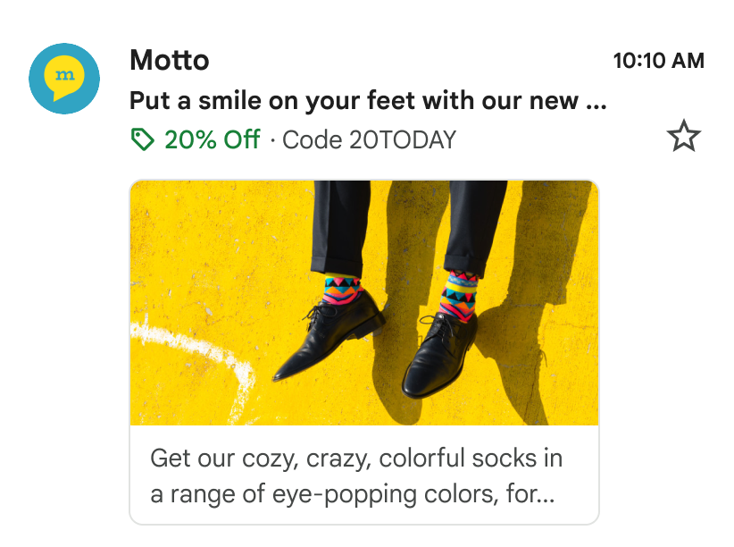 อีเมลโปรโมชันที่แสดงรูปภาพรองเท้า ป้ายดีลสำหรับ 20% และรหัสโปรโมชัน 20TODAY
