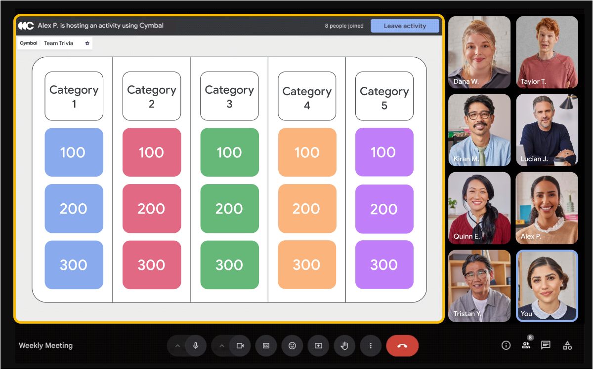 Ana ekranda ortak çalışmayı gösteren Meet eklentisi örneği.