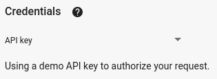 在全螢幕 API Explorer 和已選取 [API 金鑰] 選項的下拉式選單中顯示「憑證」的圖片。