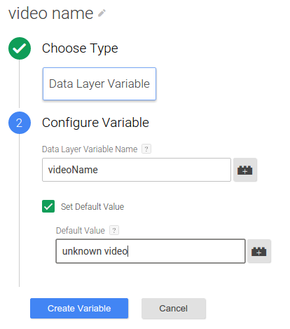 create video name variable and set its default value to unknown video