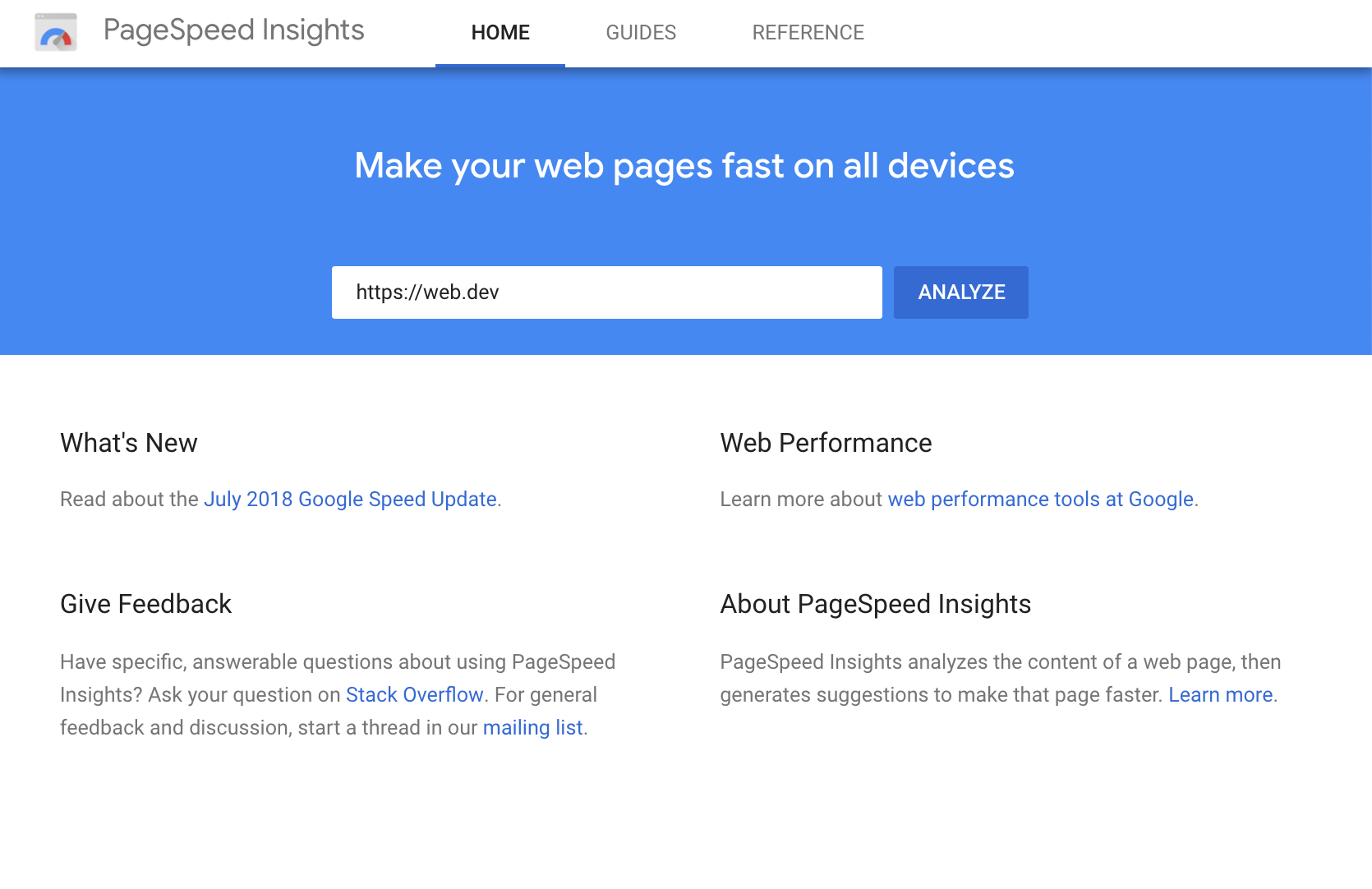 La UI de PageSpeed Insights.