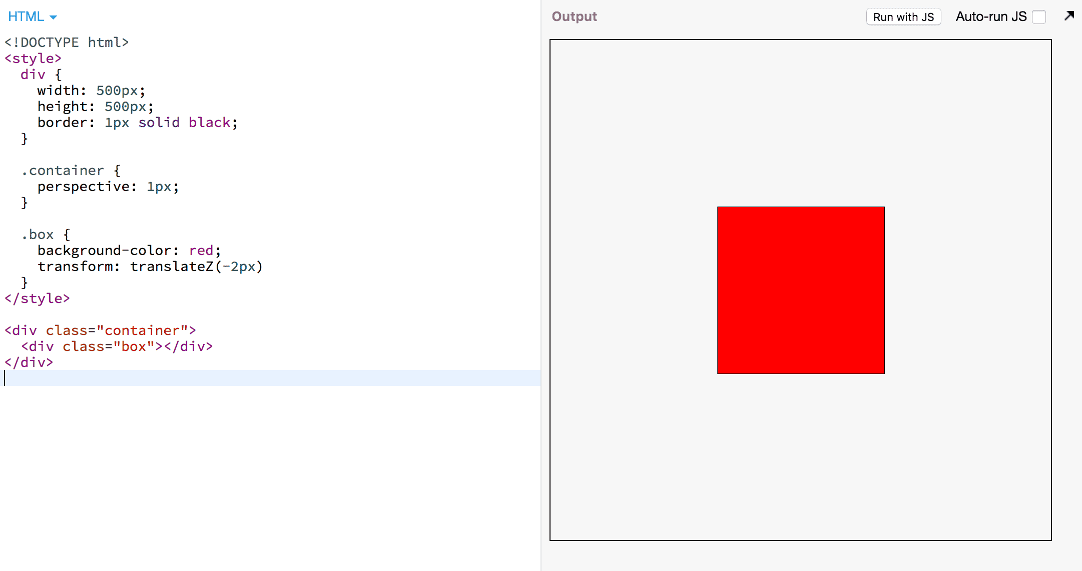 A piece of CSS code that distorts a div using the CSS’s
    perspective attribute.